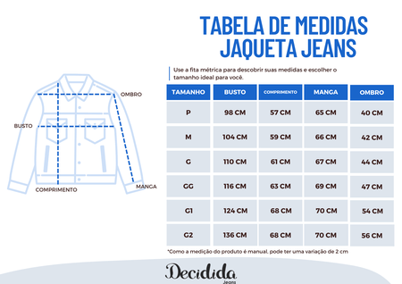 Tabela de tamanhos Jaquetas
