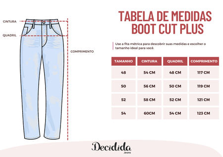 Tabela de Tamanhos Boot Cut Plus