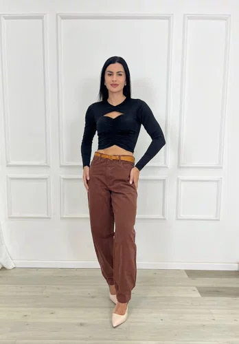 Calça Barrel Color Marrom Com Cinto  
