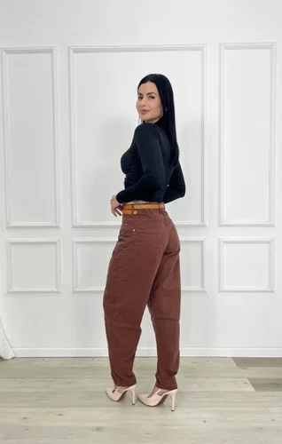 Calça Barrel Color Marrom Com Cinto  