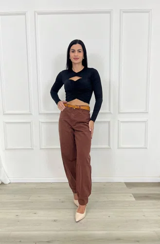 Calça Barrel Color Marrom Com Cinto  
