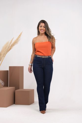 Calça Boot Cut Jeans Bolso Faca Com Cinto 