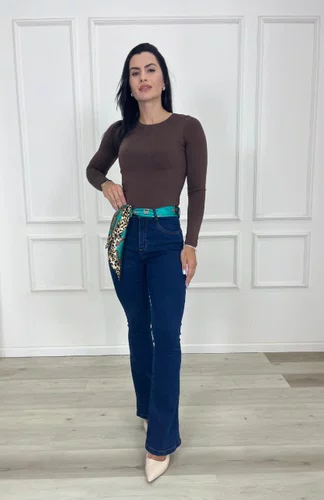 Calça Boot Cut Jeans Chapa Barriga C/Lenço 