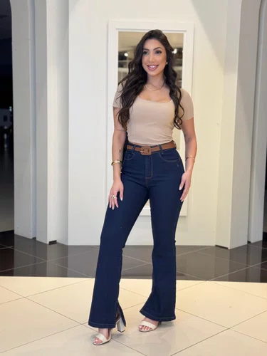 Calça Boot Cut Jeans Chapa Barriga Com Cinto 