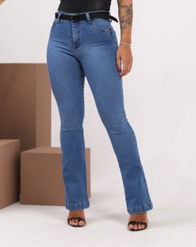 Calça Boot Cut Jeans Com Cinto Decidida 