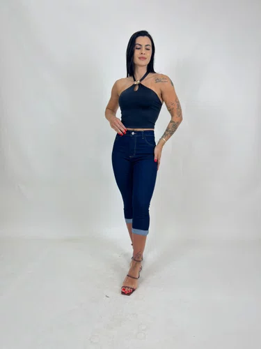 Calça Capri Jeans Carbono Barra Dobrada 