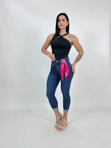 Calça Capri Jeans power Com Lenço 