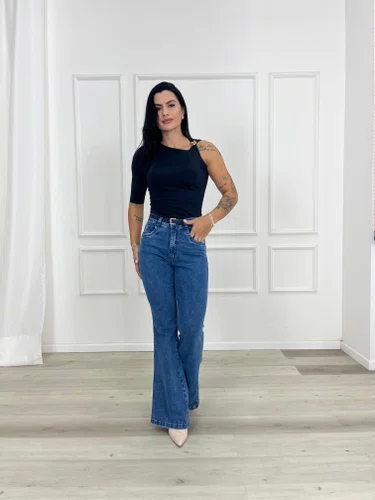 Calça Flare Chapa Barriga Com Cinto  