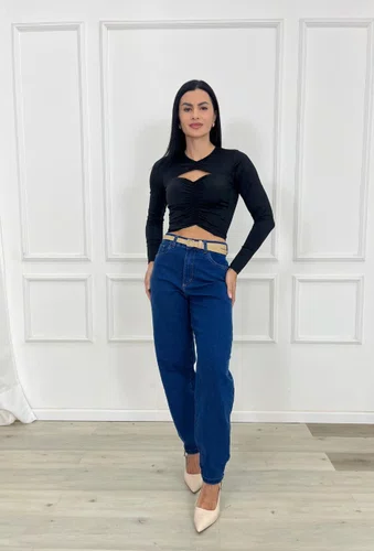 Calça Jeans Barrel Com Cinto Barra Tradicional 