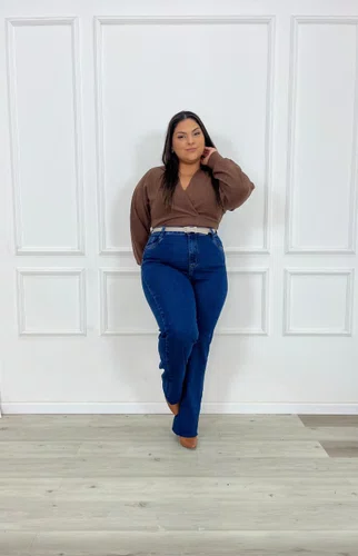 Calça Perna reta Jeans Color Plus Com Cinto  