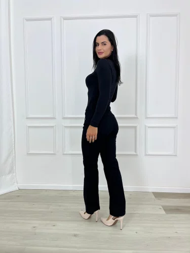 Calça Perna Reta Jeans Color Preta Chapa Barriga C/Cinto