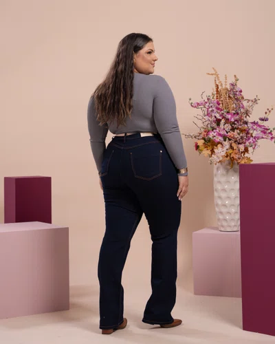 Calça Perna Reta Jeans  Com Cinto  