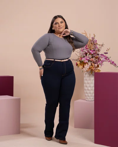 Calça Perna Reta Jeans  Com Cinto  
