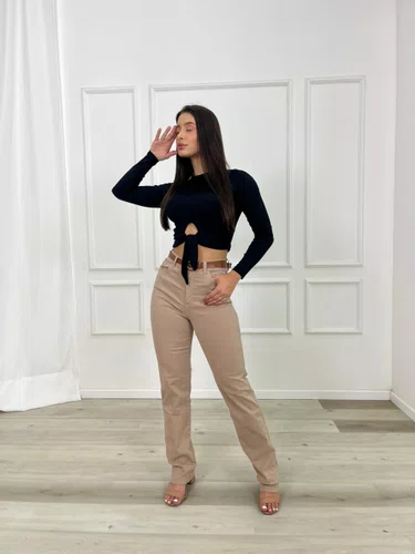 Calça Reta Jeans Color Com Cinto  