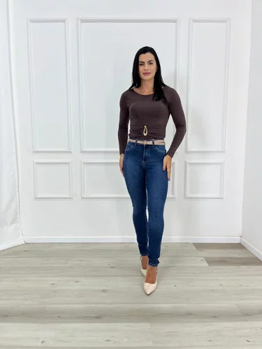 Calça Skinny Jeans Barra Tradicional Com Cinto  