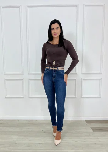 Calça Skinny Jeans Barra Tradicional Com Cinto  