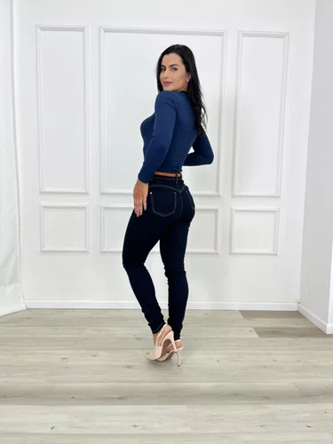 Calça Skinny Jeans Carbono Com Cinto 