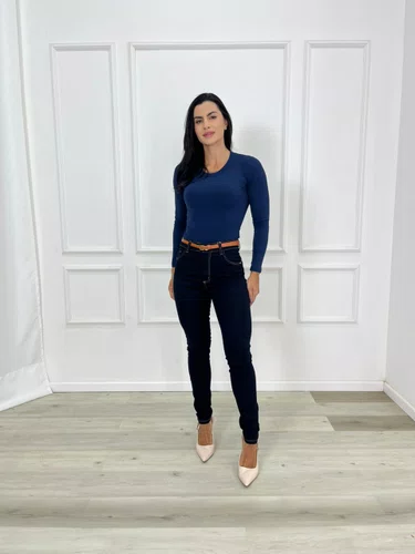 Calça Skinny Jeans Carbono Com Cinto 