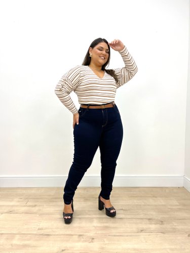 Calça Skinny Jeans Carbono Com Cinto Plus 