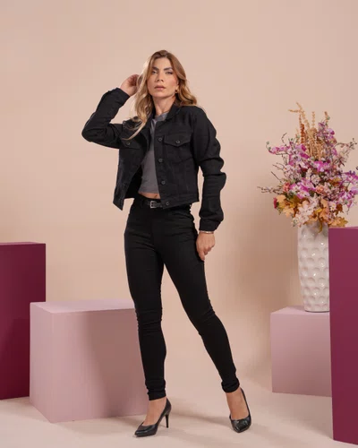 Calça Skinny Jeans Color Preta Tradicional Com Cinto