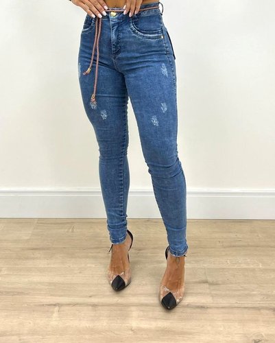 Calça Skinny Power Com Lixados E Cordao Na Cintura 