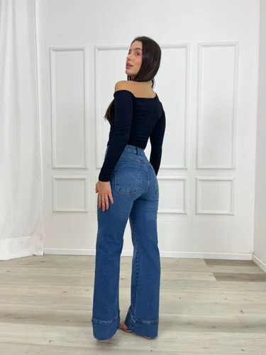 Calça Wide Leg Chapa Barriga Com Pedrinhas 