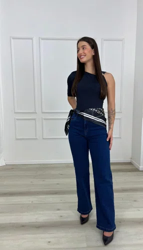 Calça Wide Leg Com Lenço Barra Tradicional 