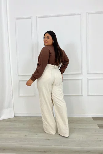 Calça Wide Leg De Linho Com Cinto  Plus  