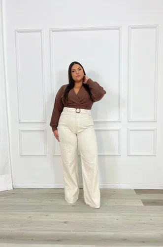 Calça Wide Leg De Linho Com Cinto  Plus  