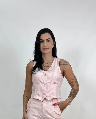 Colete De Linho Rose Botoes Forrados 