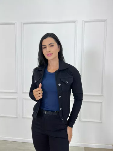 Jaqueta Jeans Color Preta Tradicional 