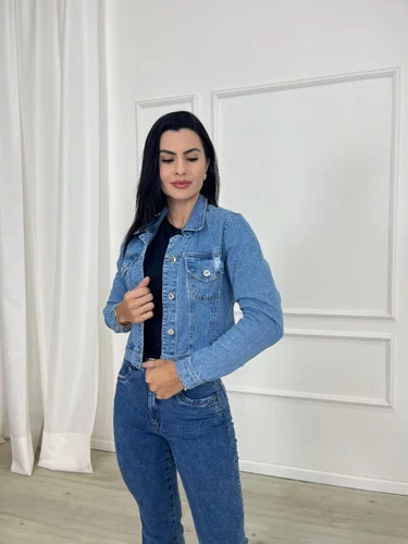 Jaqueta Jeans Com Lixadinhos Sem Bolso 