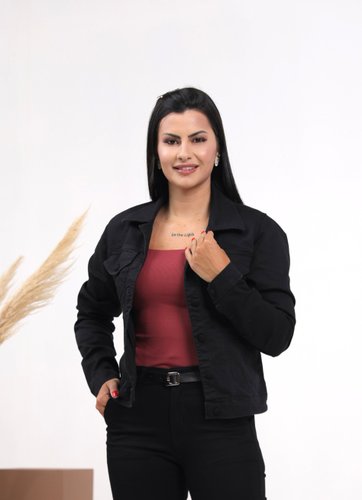Jaqueta Jeans Preta Com Elastano Barra Tradiconal 