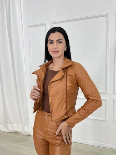 Jaqueta Resinada Termica Com Ziper Caramelo 