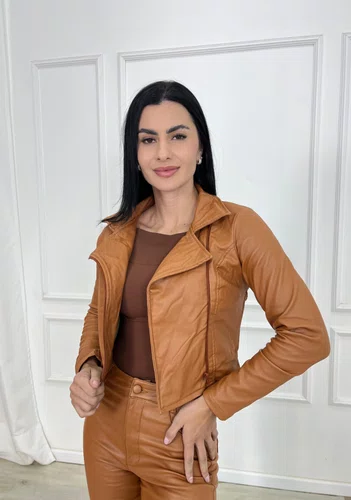 Jaqueta Resinada Termica Com Ziper Caramelo 