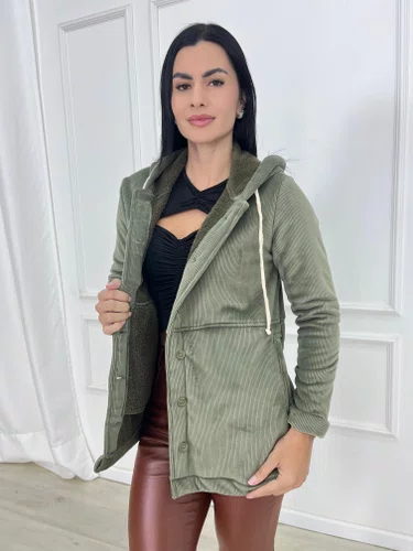 Parka De Cotele Total Peluciada Com Bolso E Capuz 