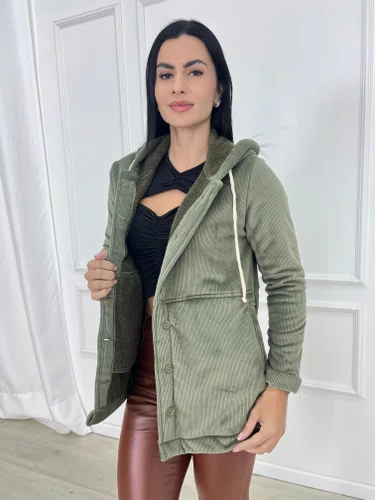 Parka De Cotele Total Peluciada Com Bolso E Capuz 