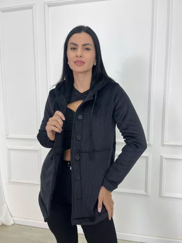 Parka Suedi Total Peluciada Com Bolso E Capuz