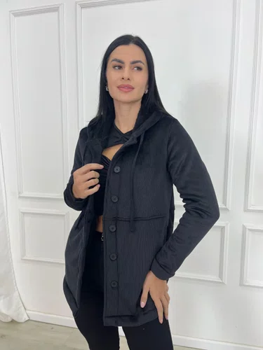 Parka Suedi Total Peluciada Com Bolso E Capuz