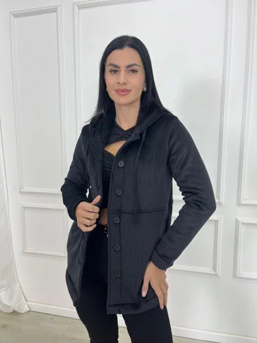 Parka Suedi Total Peluciada Com Bolso E Capuz