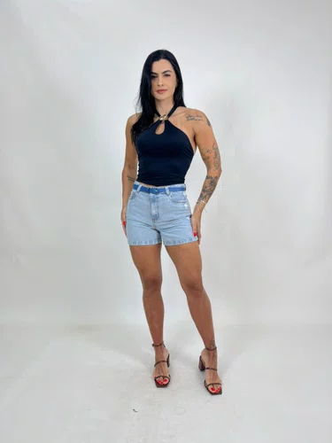 Shorts Jeans Com Cinto Barra Tradicional 