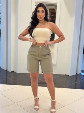 Bermuda De Linho Bolso Faca Meia Coxa 