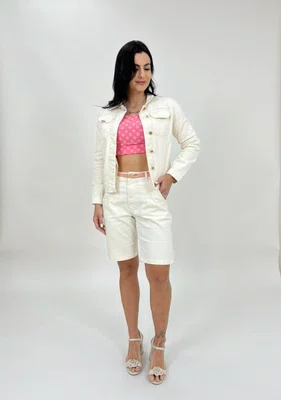 Bermuda Jeans Color Bolso Faca Com Cinto  