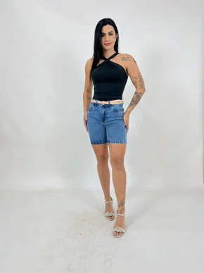 Bermuda Jeans Meia Coxa Com Cinto 