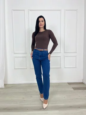 Cala Mom Jeans Bolso Faca Com Cinto  