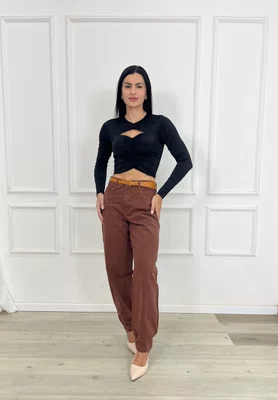 Calça Barrel Color Marrom Com Cinto  
