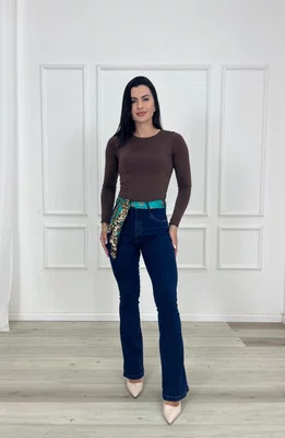 Calça Boot Cut Jeans Chapa Barriga C/Lenço 