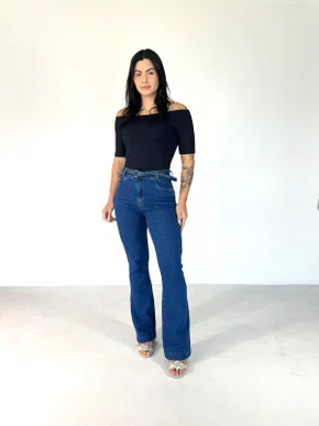 Calça Boot Cut Jeans Com Cinto