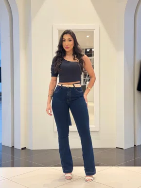 Calça Boot Cut Jeans Com Cinto 