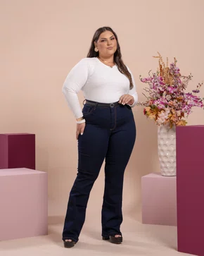 Calça Boot Cut Jeans Plus  Com Cinto  